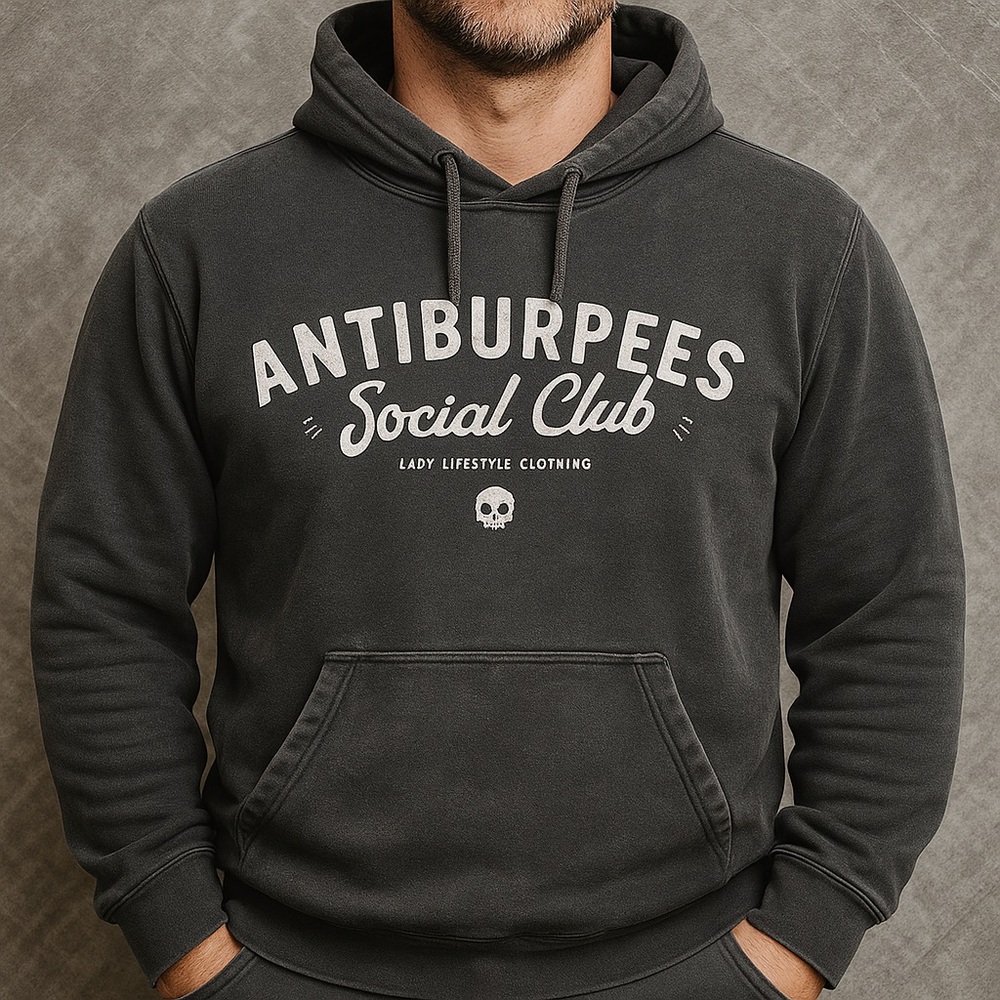 Thunder Noise Anti Burpees Social Club Mens Black Hoodie‎ Small Organic Cotton